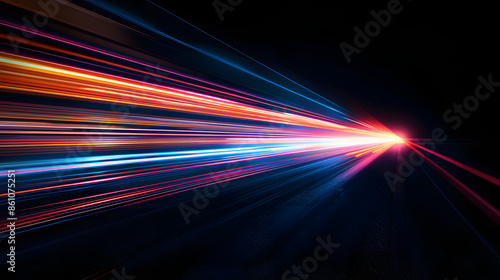 Laser beams luminous abstract sparkling isolated on a transparent background. Trails of light left by acceleration speed motion on night road. Light moving fast train over darkness