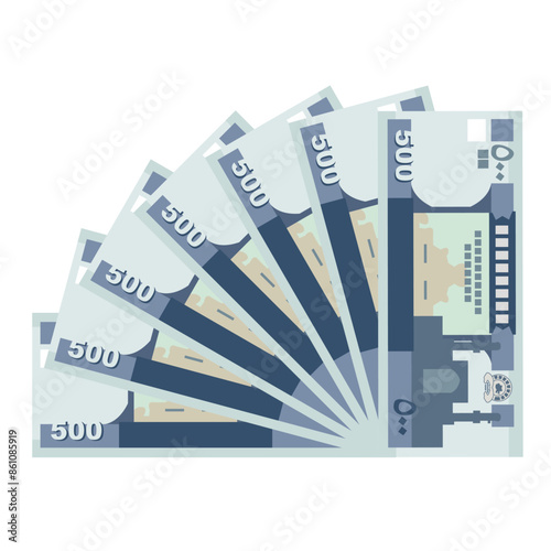 Afghan Afghani Vector Illustration. Afghanistan money set bundle banknotes.. Paper money 500 AFN. Flat style. Isolated on white background. Simple minimal design.