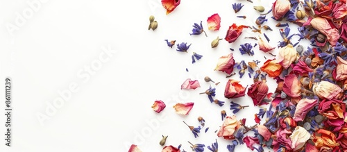 potpourri on white background. Copy space image. Place for adding text and design