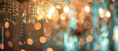 Abstract blur light and bogey of hanging crystal lamp. Copy space image. Place for adding text and design