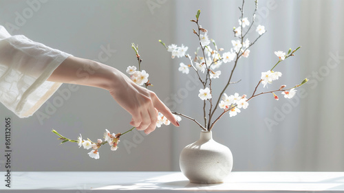 生け花を嗜む日本女性の繊細な手つき