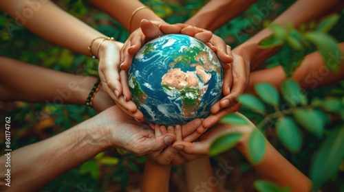 Teamwork, volunteer and support with hands of people for sustainability, environment and climate change. Recycling, earth day and charity with friends and stack for diversity, energy and pollution