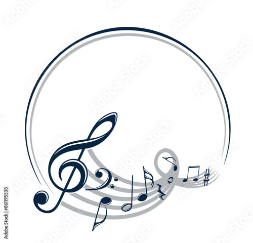 The stylized symbol with music notes. 