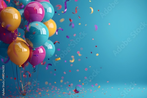 Vibrant Birthday Background with Colorful Balloons,Streamers,and Confetti