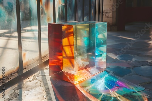 Colorful glass blocks on stone floor