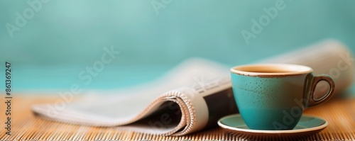 Coffee cup with a newspaper, coffee, morning news ritual