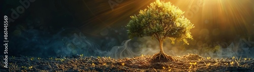 A mustard seed growing into a large tree, illustrating the Kingdom of God from small beginnings