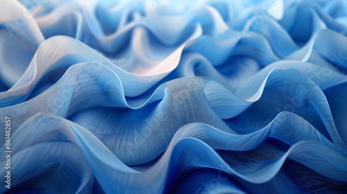 Close up blue fabric large wave pattern