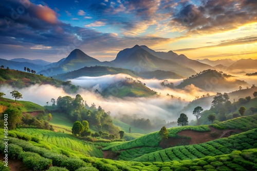 Mountains under mist in the morning Amazing nature scenery form Kerala God's own Country Tourism and travel concept image, Fresh and relax type nature image