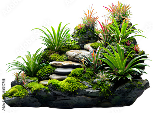 [Transparent Background PNG]Green plants on rockery on white background