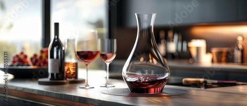 Wine is decanted elegantly, allowing the deep reds or crisp whites to breathe and release their unique aromas, promising a sophisticated drinking experience