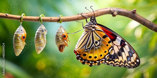 Amazing moment . caterpillar, Large tropical butterfly hatch from the pupa, and emerging with clipping path. Concept transformation of Butterfly