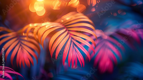 photo of colorful palm tree leaves, wallpaper, hdr, detailed.generative ai