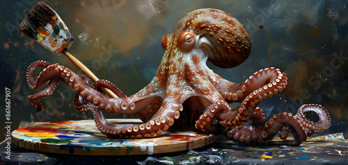 An octopus as a painter with a palette