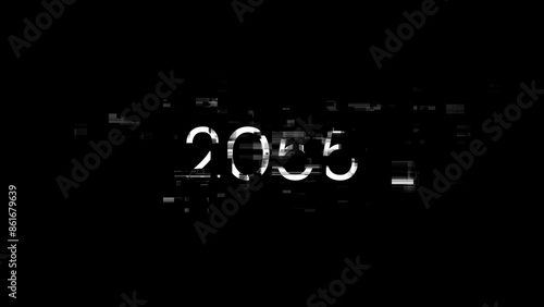 3D rendering 2055 text with screen effects of technological glitches