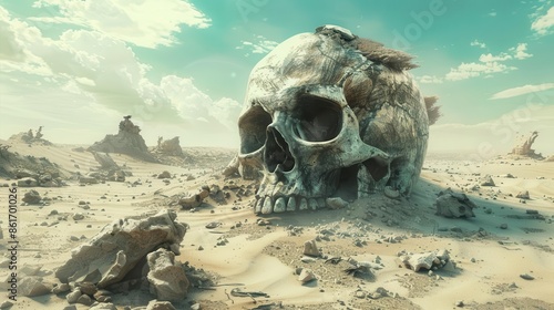 surreal skull in desolate desert wasteland ai generated artwork