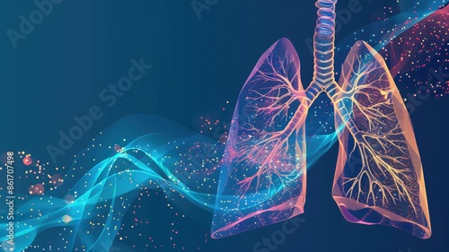 Abstract graphic illustrating lung cancer incidence data with a vibrant blue and pink design.