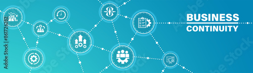 Business continuity plan banner web icon concept for creating a system of prevention and recovery with an icon of management, ongoing operation, risk, resilience, and procedures