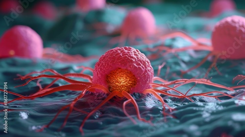 Vivid Cancer Cell Invasion Dynamic Blood Cell Microscopy Image