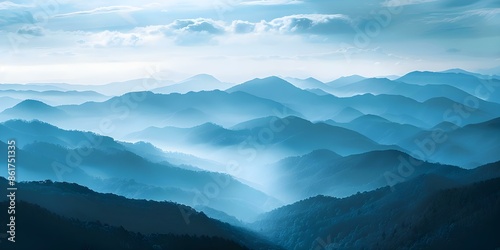 Panoramic View of Blue Ridge Mountains with Rolling Hills and Valleys. Concept Landscape Photography, Blue Ridge Mountains, Panoramic Views, Rolling Hills, Valleys