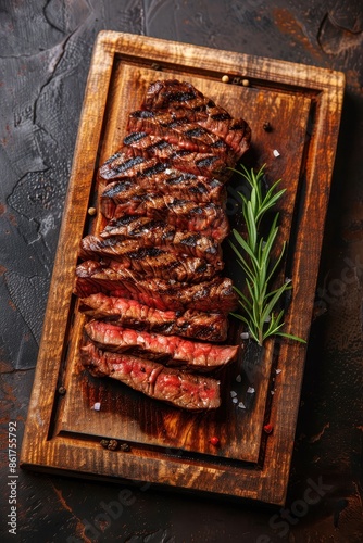 Sliced grilled meat steak Rib eye medium rare set