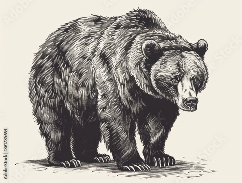 Brown bear illustration, drawing, engraving, ink, line art, vector