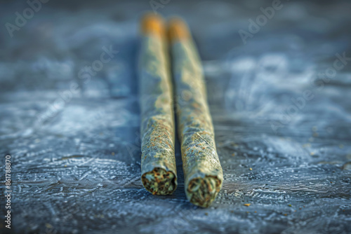 a close up of two cigarettes