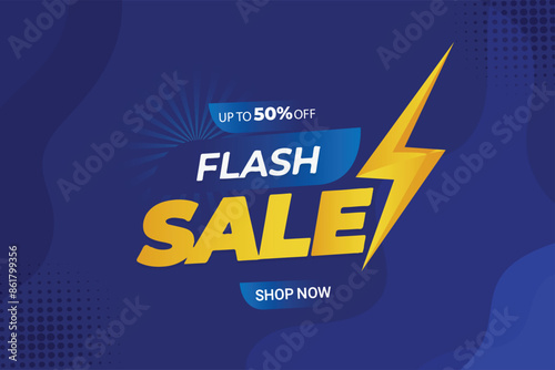 Flash Sale Banner UPTO 50%OFF with Blue Colour background , Flash Sale Shopping Poster , Flash Sales banner template design for social media and website. Flash Sale campaign or promotion. '