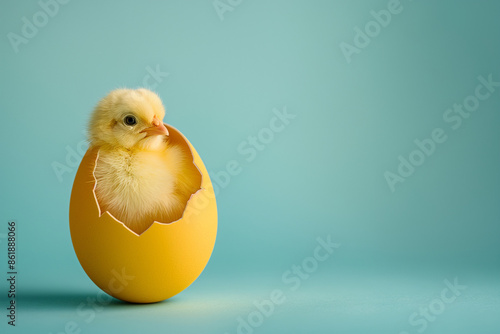 easter chick with egg and copy space