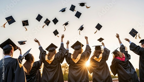 University Graduation Ceremony and Caps in the Air 