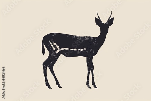 A simple black silhouette of a sitatunga antelope standing on a light beige background. Generative AI