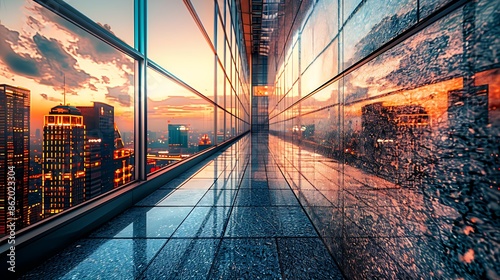 luxury hotel with polished granite siding, reflecting the city lights and sky, creating a striking image against the urban landscape