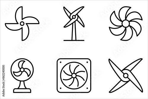 fan linear icon set. Line with editable stroke on white background