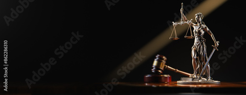 Legal Concept: Themis is the goddess of justice and the judge's gavel hammer as a symbol of law and order