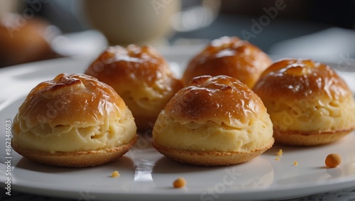 Delicious portuguese traditional pastry from Coimbra on white plate.