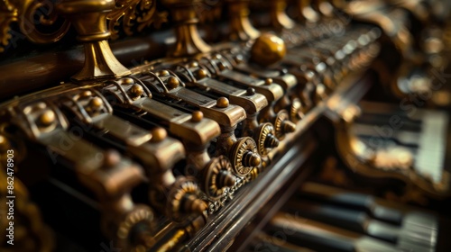 139. A close-up of a musical instrument with intricate details, showcasing the craftsmanship and beauty of music.