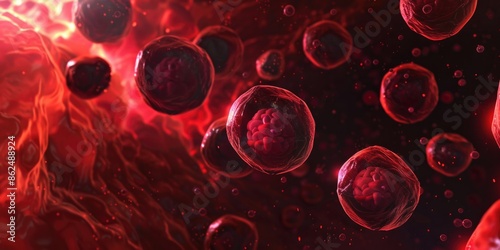 Cells. Illustration of Embryonic Stem Cells Under Red Illuminated Microscope
