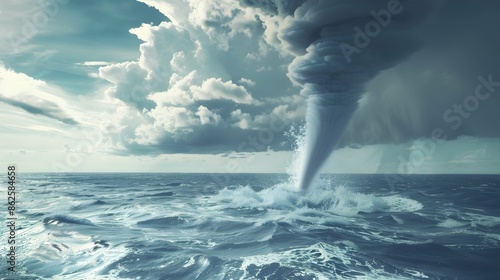 majestic waterspout spirals over the surface of the ocean