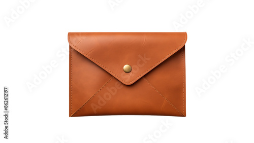 Leather clutch cutout. Isolated brown leather wallet on transparent background