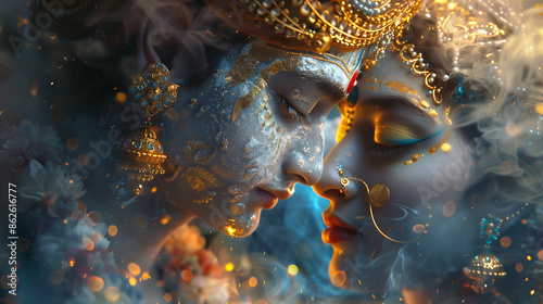 The divine embrace of Krishna and Radha, symbolizing eternal love in Hindu mythology