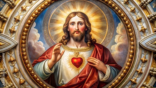 Detail of Heart of Jesus Painting in Chiesa di San Agostino by Ambrogio Colombo (1926)