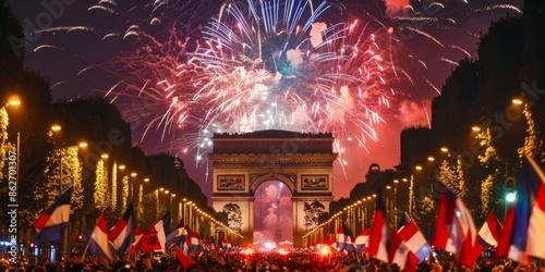 Fireworks Display Over the Arc De Triomphe During Bastille Day Celebration in Paris