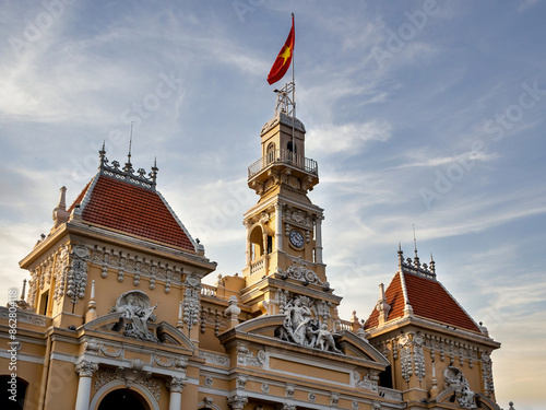 Ho Chi Minh City Hall view. Saigon City Hall or Committee Head office is a building in a French colonial style in Ho Chi Minh, Vietnam. Popular tourist destination