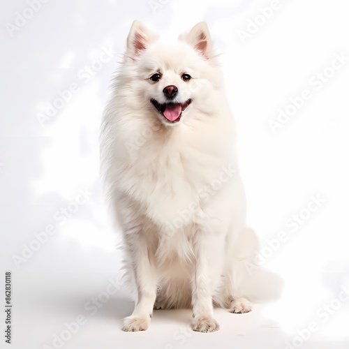 German spitz dog breed standing against white background, AI Generated