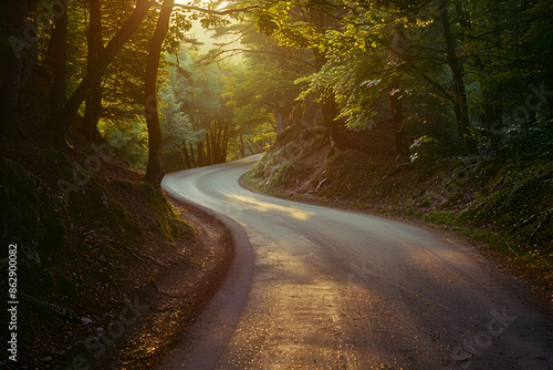 Winding Road Through Serene Forest