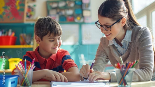 Empathetic Special Education Teacher providing personalized support to a special needs student