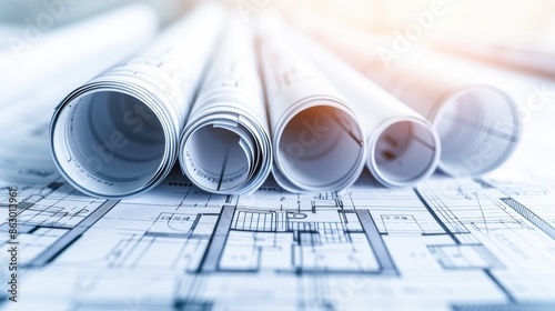 Construction project documents, building plans, real estate planning