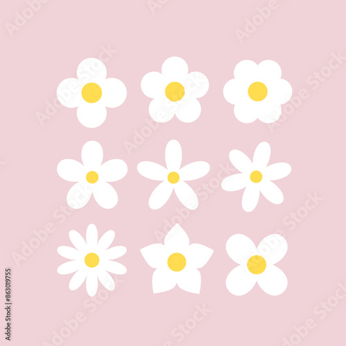 Cute simple flowers, daisies, basic floral shapes silhouettes for design