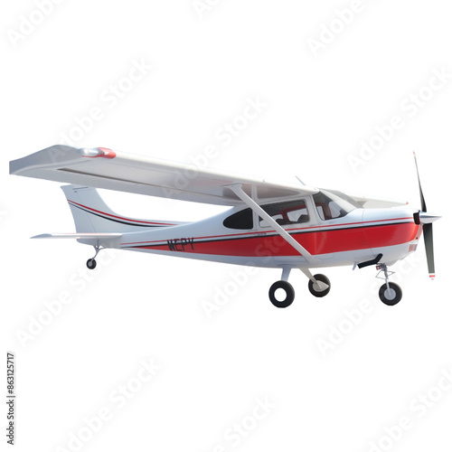 Small Private Aircraft with Red and White Stripes on Transparent Background 