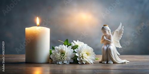 Condolence card with a funeral candle, angel, and flower , condolence, card, funeral candle, angel, flower, sympathy